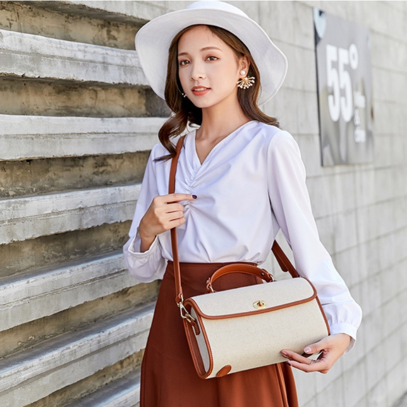 Autumn and winter new cotton and hemp sail cloth versatile portable bucket women\\\\\\\'s bag simple pillow one shoulder handbag wholesale